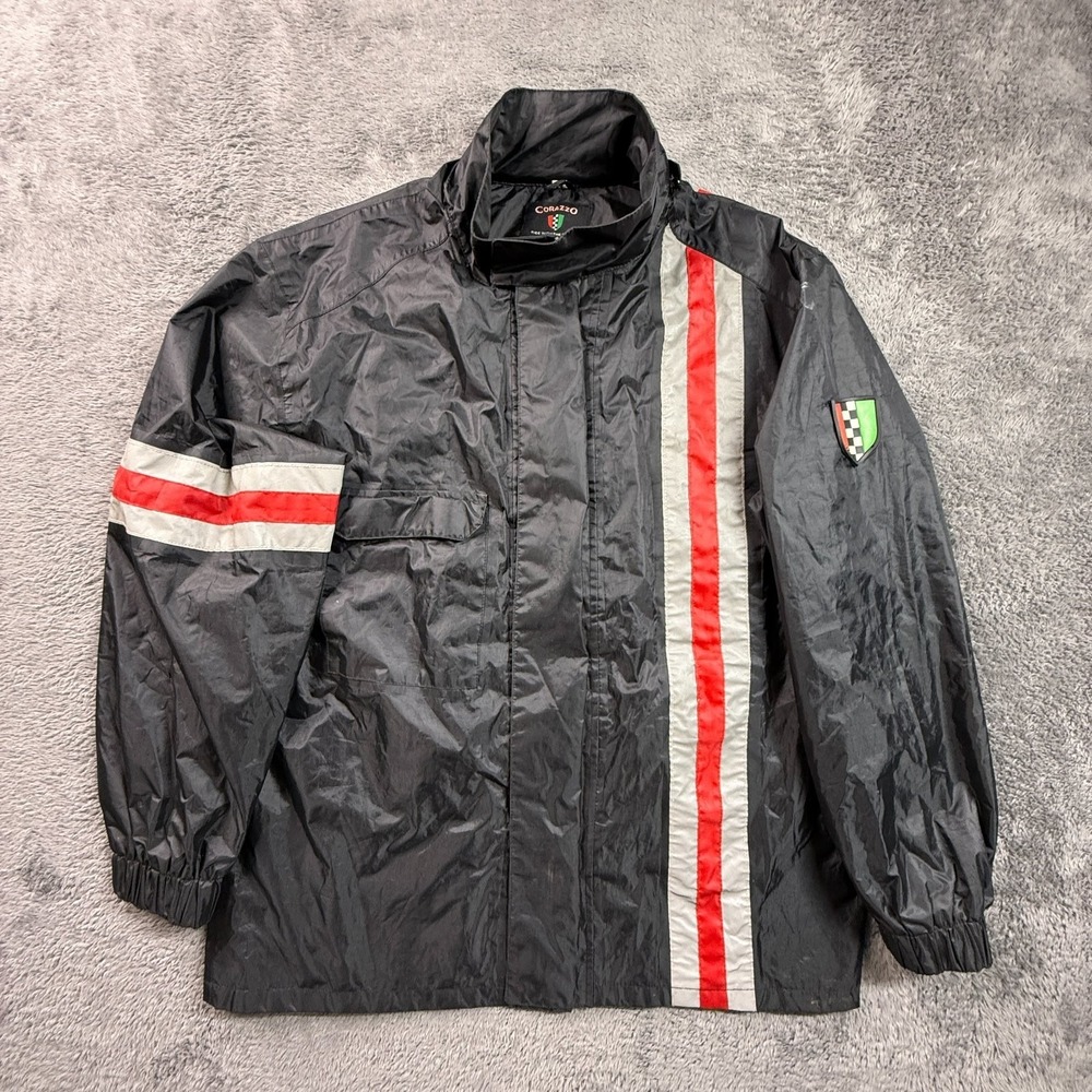 Corazzo M Mens Motorcycle Rain Jacket Windbreaker High Vis Stripe Black Nylon